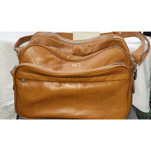 Vintage Ace Co LTD. Made In Japan Multi Zipper Brown Leather Travel Luggage Bag